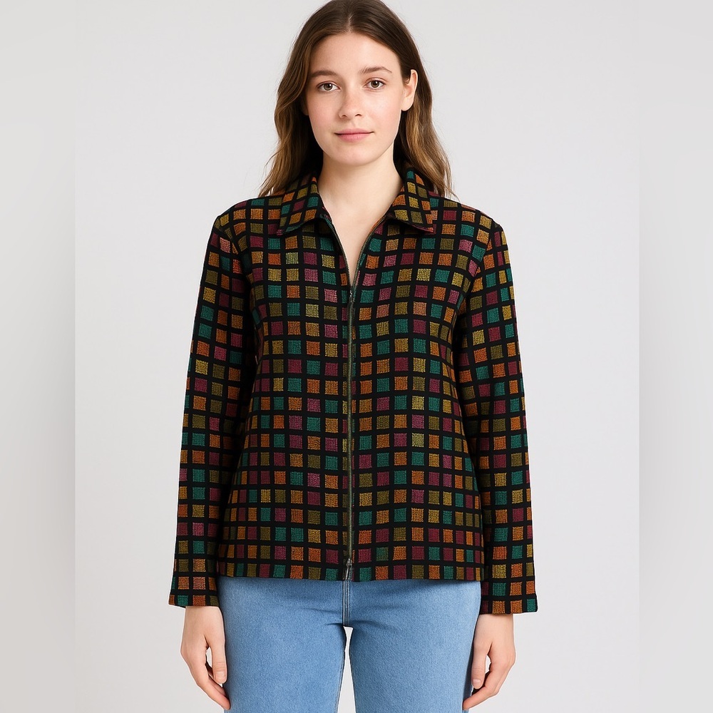 Vintage Draper's & Damon's women's multicolor mosaic pattern‎ blazer, size L